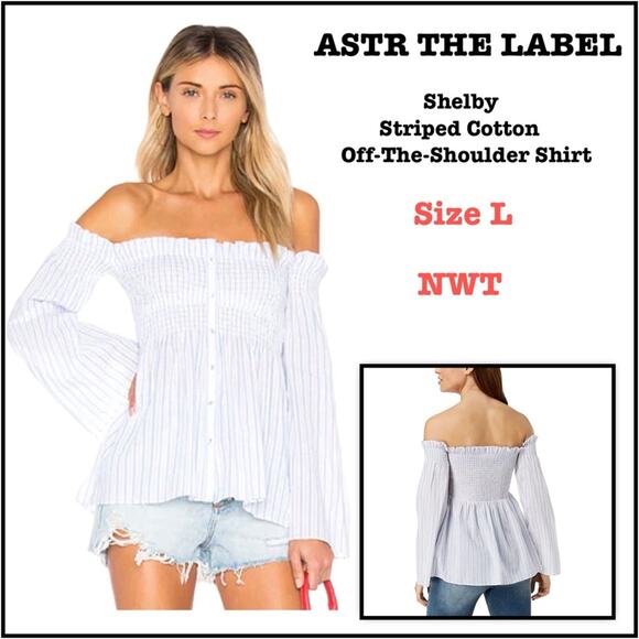 #T159 ASTR The Label REVOLVE Shelby Bell Sleeve Stripe Smocked Top $64 - Picture 1 of 15